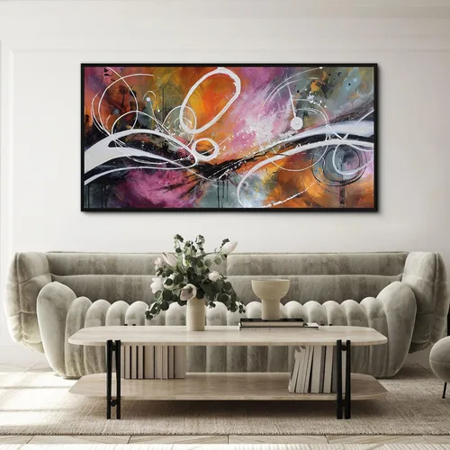 Miniatura 12 de yiijeah Arte de pared grande para sala de estar, lienzo para sala de estar, lienzo abstracto morado y dorado, decoración de pared de marco moderno