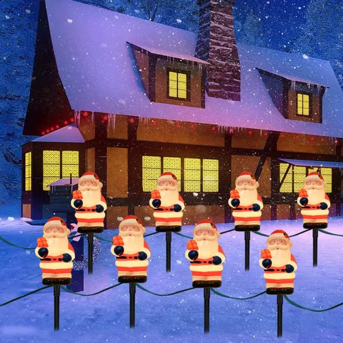 Miniatura 6 de GOOTHY 2 juegos de luces de camino de Navidad de Papá Noel, 7 pies C7 luces de Navidad al aire libre con 8 estacas de marcador de Papá Noel, luz