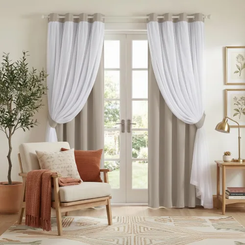 Miniatura 19 de PONY DANCE Cortinas Opacas con Superposición de Gasa, Cortinas de Doble Capa con Aislamiento Térmico Mix & Match para Oscurecer Habitaciones
