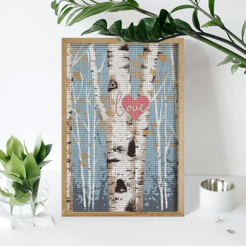 Miniatura 7 de Pintura de diamante de árbol de abedul de amor, 8 x 12 pulgadas, pintura de diamante 5D, kit de imagen de diamante para adultos, taladro cuadrado