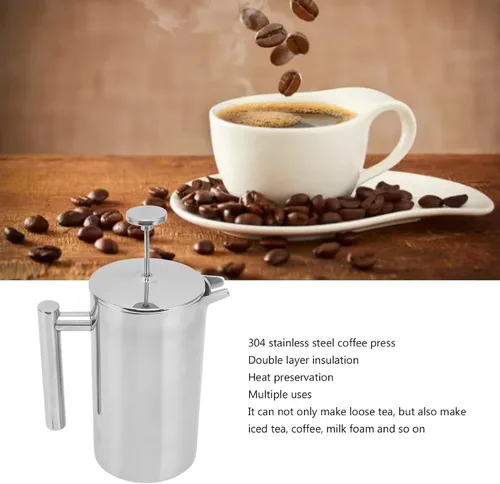 Miniatura 4 de Prensa de café aislada de acero inoxidable con pantallas, cafetera de prensa francesa, apta para lavavajillas, tetera de doble pared hecha a mano