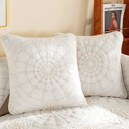 Miniatura 21 de vctops Funda de Sofá con Bordado de Círculo Bohemio de Color Sólido de Algodón Acolchado Antideslizante Fundas de Sofá Seccional Funda de Sofá