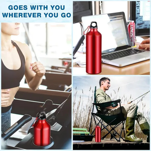 Miniatura 6 de CHENGU Paquete de 16 botellas de agua de aluminio de 20 onzas, botellas de agua reutilizables en blanco, botella de aluminio ligera, botella de Rojo