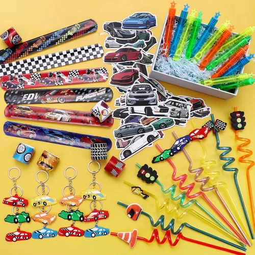 Miniatura 7 de 98 piezas de regalos de fiesta de coche de carreras suministros de cumpleaños de carreras de paja burbuja banda adhesiva de juguete de carreras
