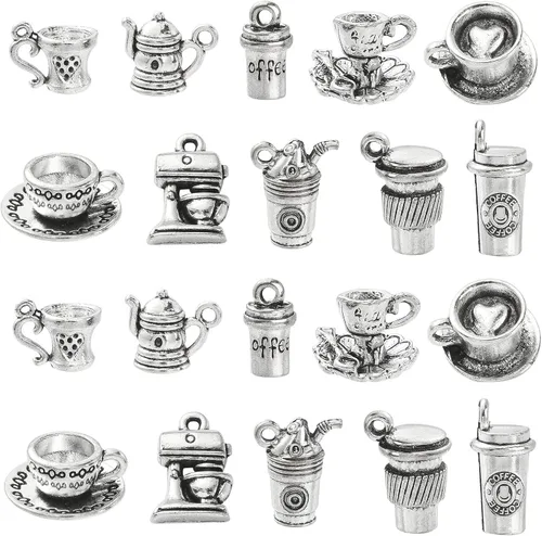LiQunSweet 50 dijes para cafetera, tetera, taza, cafetera, cafetera, café, para hacer joyas, pulseras a granel