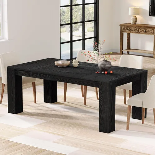 Miniatura 3 de Tribesigns Mesa de comedor de 63 pulgadas para 4 a 6, mesa rectangular de cocina, mesa de comedor de madera negra para cocina del hogar, comedor