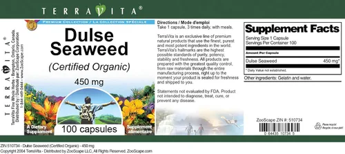 Miniatura 3 de Dulse Seaweed (Certificado Orgánico) - 450 mg (100 Cápsulas, ZIN: 510734)