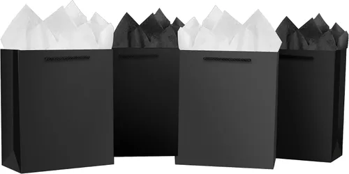 Miniatura 10 de Paquete de 4 bolsas de regalo negras extra grandes, bolsas de regalo grandes con papel de seda, 16 x 6 x 12 pulgadas, bolsas de regalo para pequeñas