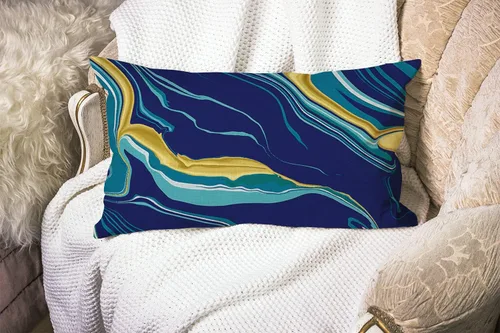Miniatura 2 de Funda de Almohada con Textura de Mármol, Amarillo Azul Verde Dorado Mármol Fluido Hipster Tinta Lujoso Elegante Colorido Algodón Lino Funda de Cojín