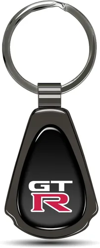 iPick Image Hecho cúpula negra brillante oscuro Gunmetal lágrima llavero con logotipo para Nissan GT-R Logo