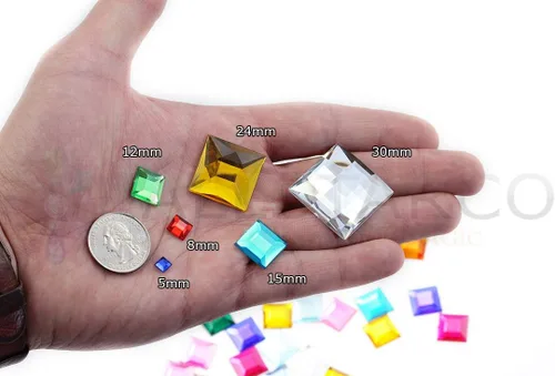 Miniatura 3 de Allstarco Cuentas cuadradas CH24 de 0.394 pulgadas (0.394 in) con parte trasera plana cuadrada para manualidades, diamantes de imitación acrílicos
