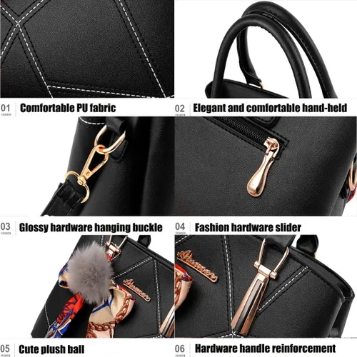 Miniatura 7 de XingChen Bolsos de cuero para mujer, bolso de hombro con asa superior, con pompón y lazo