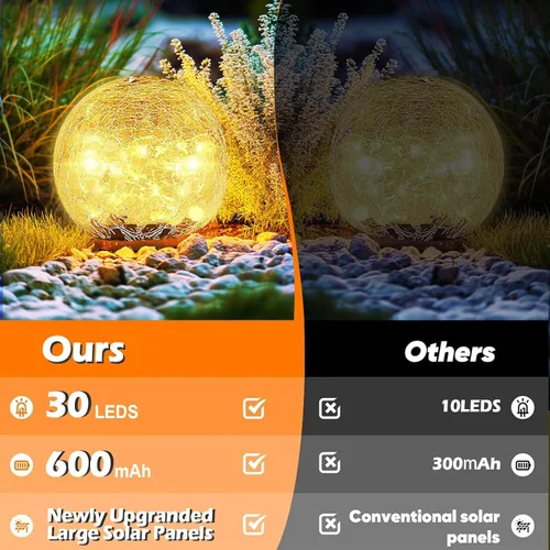 Miniatura 3 de Luces solares de bola de jardín impermeables para exteriores, 30 luces LED de vidrio agrietado, luces de suelo para camino, patio, césped