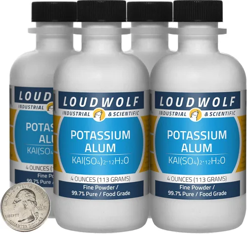 Alumbre de potasio / 1 libra / 4 botellas / 99.7% puro grado alimenticio / polvo fino
