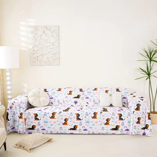 Erosebridal Funda de sofá Kawaii con diseño de perro salchicha de 71 x 91 pulgadas, bonita funda para sofá de cachorro para niños y niñas, diseño de