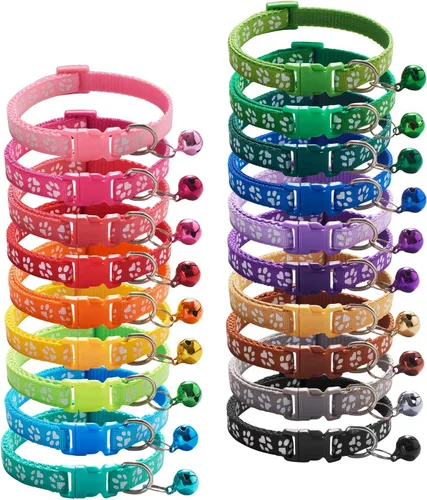 Collares para cachorros, 19 unidades de collares de identificación para cachorros con campana ajustable de 7.5-12.6 in, collares de identificación