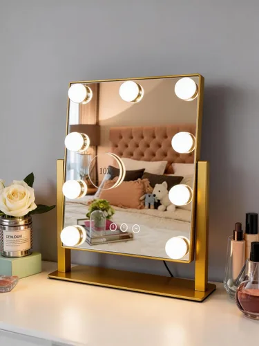 Miniatura 13 de Espejo de tocador de maquillaje con luces LED, espejo de maquillaje desmontable de 10 aumentos, espejo de maquillaje Hollywood con iluminación