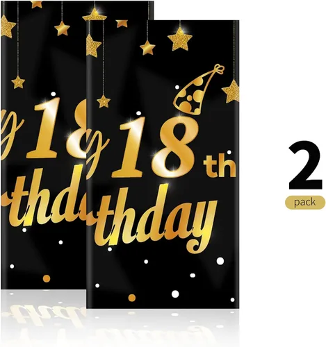 Miniatura 4 de Ruisita Paquete de 2 manteles rectangulares de color negro y dorado para fiestas de cumpleaños de 18 años, manteles de fiesta de cumpleaños
