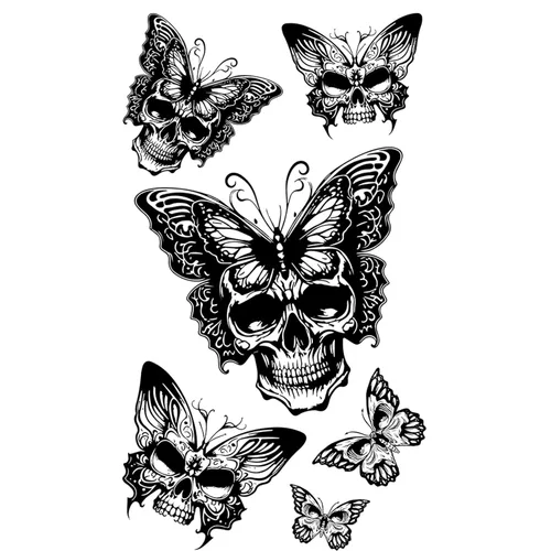 MapofBeauty 2 unids tatuajes temporales mariposa calavera impermeable etiqueta engomada para fiesta de cosplay Halloween