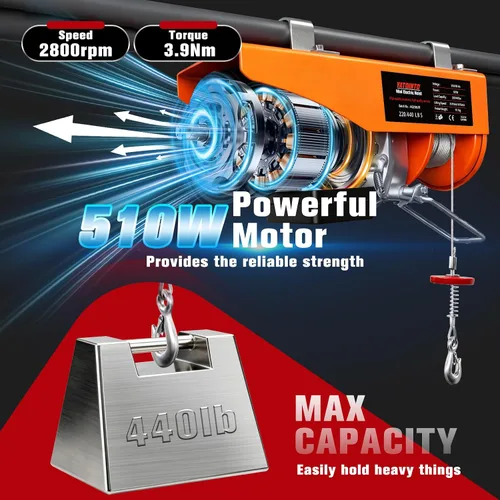 Miniatura 6 de Cabrestante eléctrico, herramienta de manejo de materiales de 440 libras, polipasto eléctrico de 110 V con control remoto de 13 pies, altura