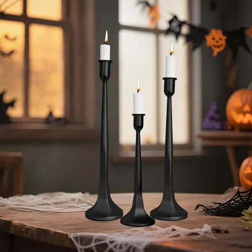 Miniatura 7 de Juego de 3 portavelas cónicos, de hierro fundido, altos para bodas, mesa de comedor, Halloween y decoración de otoño, decoración del hogar