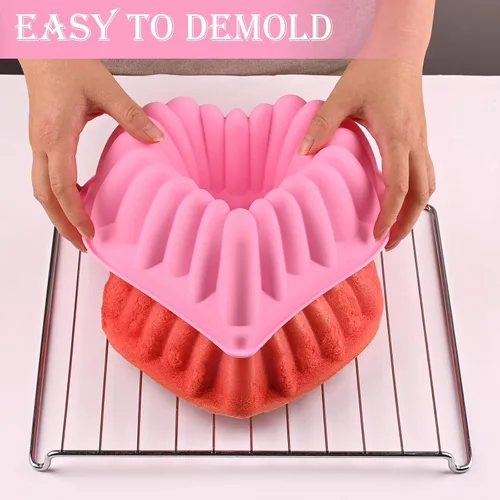 Miniatura 2 de HUAKENER 2 Pack Heart Fluted Cake Pan, 9 Inch Heart Cake Molds, Nonstick Silicone Cake Molds