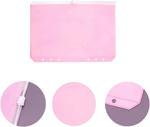 Miniatura 3 de Bolsillos para carpeta A5, color rosa, 12 unidades, con cremallera, bolsas de hojas sueltas, 6 agujeros, organizador de cremallera de PVC, carpeta