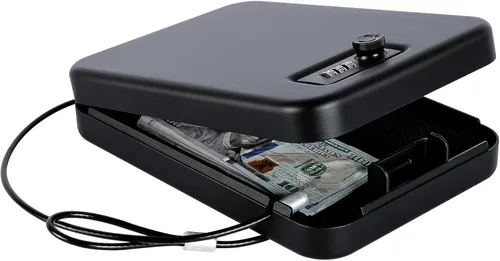 Dalmbox - Caja fuerte para pistolas, caja de seguridad pequeña para pistolas de mano con cerradura de combinación, caja fuerte portátil para viajes,