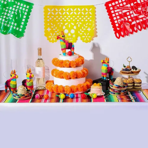 Miniatura 4 de Libima 26 decoraciones de fiesta mexicanas incluyen 6 burros, 12 maracas grandes para fiestas, 2 caminos de mesa de serape, 6 sombreros