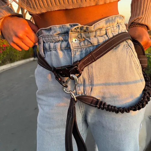 Miniatura 2 de Shed Defender Cinturón de correa para perro manos libres, visto en Shark Tank, se fija a todas las correas, correa de cintura manos libres para Negro