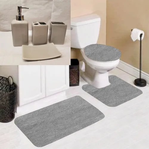 Miniatura 3 de (#6) Juego de baño de 7 piezas con alfombrilla de baño con tapa de inodoro de contorno con alfombras de respaldo de goma con accesorios en varios