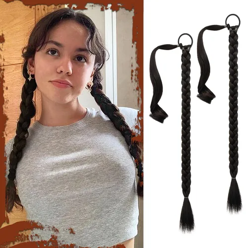 Miniatura 10 de Sofeiyan Extensión de cola de caballo de trenza larga con banda para el cabello, lacio, elegante, envolvente, extensiones de cabello trenzado, cola