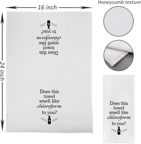 Miniatura 4 de DOTAIN Toallas de Mano Divertidas para Baño, ¿Esta Toalla Te Huele a Cloroformo? Paño de Toalla de Cocina con Tejido de Gofre Decorativo, Toallas