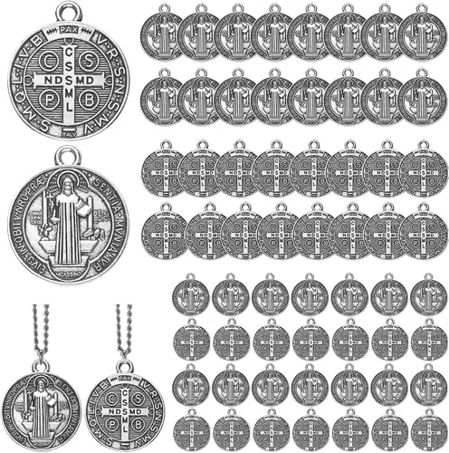 Tudomro 480 piezas de medallas de San Benito de 0.94 x 0.79 pulgadas, dije de metal cristiano de San Benito, tono plateado, dije de protección