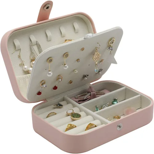 DerBlue Joyero de viaje, caja de joyería pequeña, caja de joyería de viaje portátil, organizador de almacenamiento para anillos y aretes