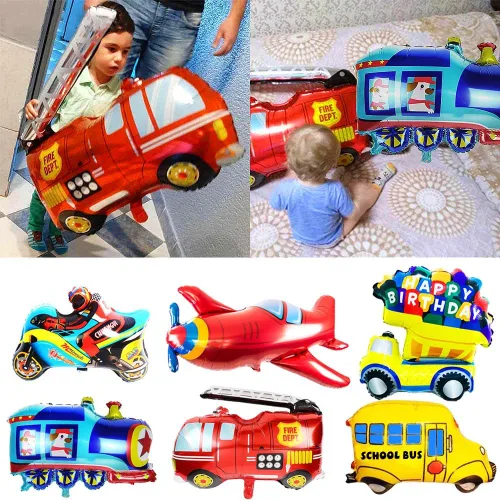 Miniatura 5 de MOVINPE Decoración de Cumpleaños de Transporte para Niños Pancarta de Feliz Cumpleaños Autos Autobús Escolar Tren Camión de Bomberos Motocicleta
