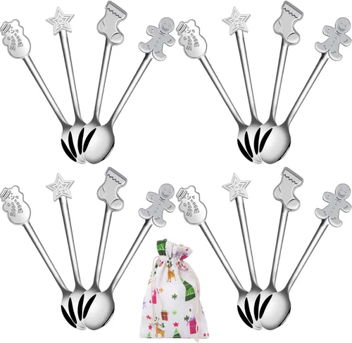 Miniatura 9 de Aneco Juego de 12 mini cucharas navideñas de acero inoxidable para café, té, sopa de azúcar, postre condimento, helado