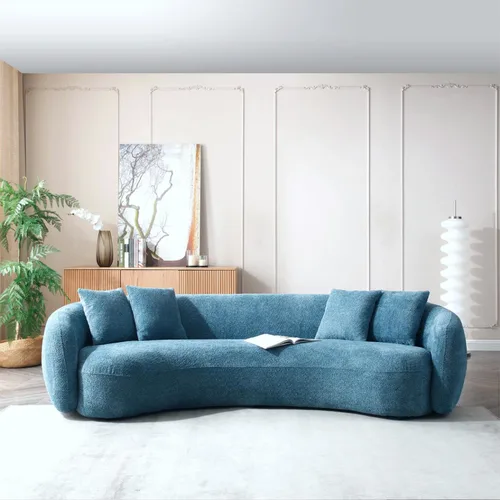 Miniatura 3 de KEVINSPACE Sofá curvo de 101 pulgadas, 4 asientos, moderno sofá de tela boucle de lujo, sofás de respaldo curvado de mediados de siglo, moderno