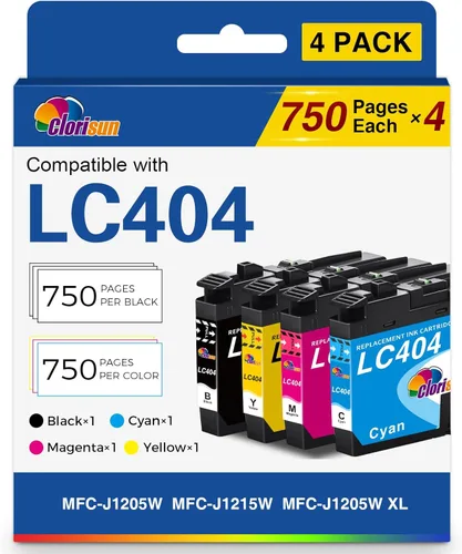 Clorisun LC404 - Cartuchos de tinta para impresora Brother compatibles con cartuchos de tinta MFC-J1205W MFC-J1215W XL (negro cian magenta amarillo,