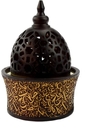 Miniatura 3 de Quemador de incienso de resina cerrada estilo caligrafía, 8 pulgadas, bandeja de metal beige, quemador árabe para yoga, aromaterapia, hogar, oficina