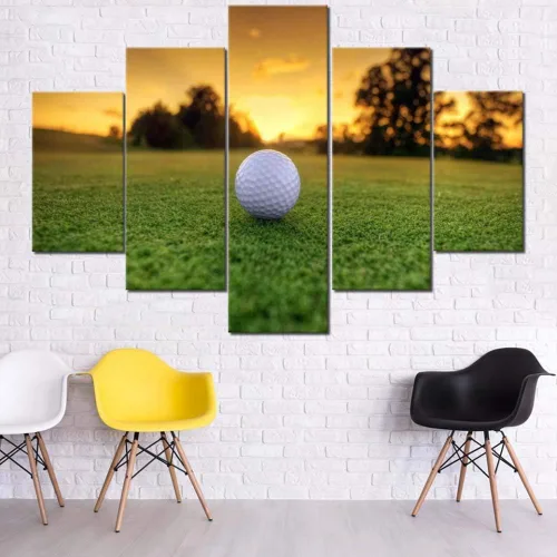 Miniatura 10 de Piezas de golf para decoración de pared, pinturas en blanco y negro, arte de pared para sala de estar, golf, deportes, obras de arte de 5 piezas