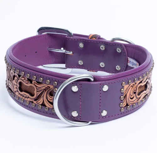 Miniatura 7 de Angel Pet Supplies - Collar de cuero genuino para perro San Antonio, perfecto para perros medianos, grandes y XL, hebilla de acero inoxidable, cuero