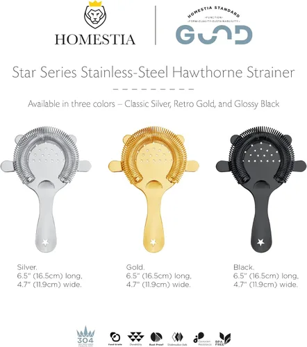 Miniatura 9 de Homestia Hawthorne - Colador de cóctel de acero inoxidable con resorte extraíble de alta densidad para bartending, cocteleras Boston y vasos Colador