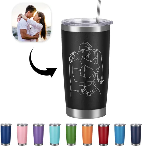 Miniatura 10 de Vaso de fotos personalizado de 30 onzas con tapa y pajita, tazas de café de acero inoxidable personalizadas, taza de viaje con nombre de imagen