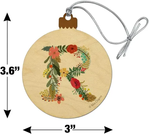 Miniatura 6 de GRAPHICS & MORE Letra R - Monograma floral con inicial de madera para árbol de Navidad