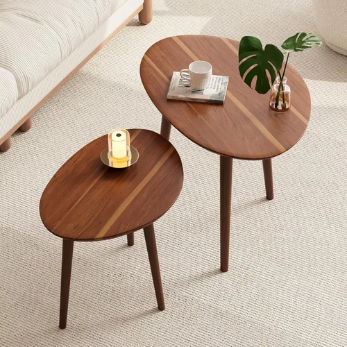 Juego de mesas auxiliares ovaladas pequeñas, mesas anidables de madera de acacia (25.6 x 17.7 pulgadas + 17.7 x 13.4 pulgadas para sala de estar,