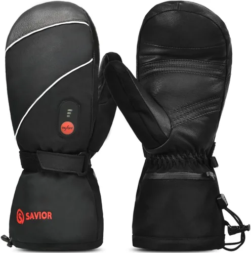 SAVIOR HEAT Guantes de esquí calentados con 3 dedos, guantes eléctricos con batería recargable para hombres, mujeres, niños, invierno, snowboard,