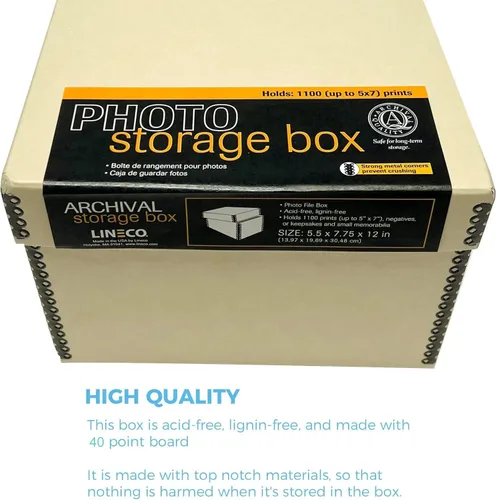 Miniatura 5 de Lineco Caja de almacenamiento de fotos de archivo, con capacidad para hasta 1100 imágenes de 5 x 7, contenedor de fotografías de 4 x 6 con tapa
