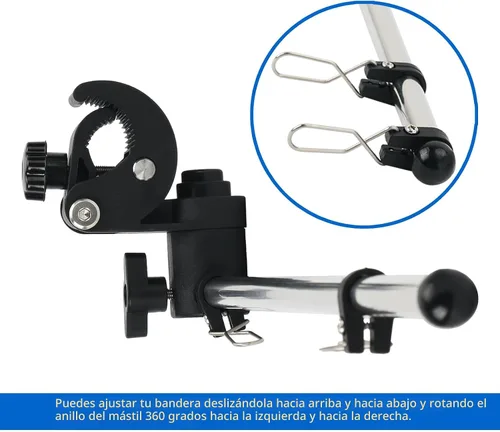 Miniatura 2 de Mástil universal para bandera de barco, abrazadera ajustable de acero inoxidable 316, kit de poste de bandera de barco con montaje en riel sin