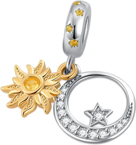 Miniatura 2 de Amuleto celestial de oro con forma de estrella y luna para pulsera Pandora, Metal, Base